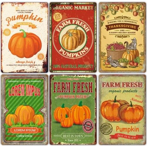 New Pumpkin Retro American Kitchen Home Tin Painting Halloween Bar Background Wall Frameless Decoration Hanging Painting