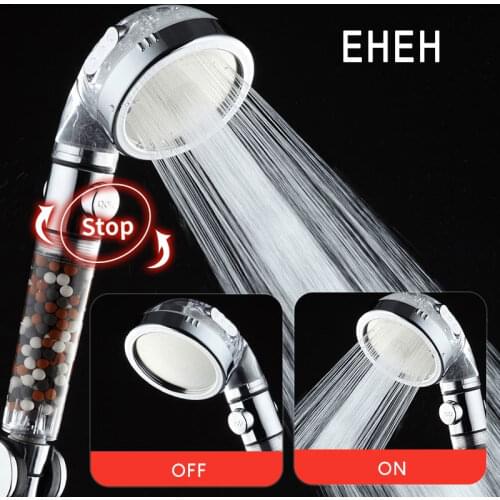Bathroom Switch Button High Pressure 3 Modes Adjustable Bath Rain Shower Head Water Saving SPA Tourmaline Filter