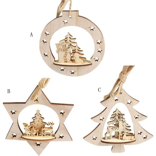 Merry Christmas Tree Hanging Ornament Drop Pendant New Snowflake Wooden hot Embellishments Rustic new Xmas Decorations for Home