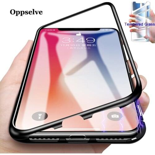Luxury Magnetic Adsorption Phone Case For iPhone 11 Pro X Xs Max Xr 8 7 6 s Plus Metal Magnet Tempered Glass Flip Cover Capinhas