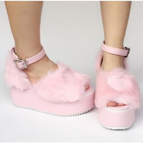 Sexy Rabbit Fur Straw Sandals Women Platform Shoes For Women Open Toe High Heels Fashion Casual Shoes Women Zapatos de mujer