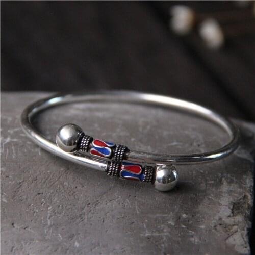 Silver silver Thailand cloisonne bracelet S925 pure silver glue restoring ancient ways ring opening light nor the lady