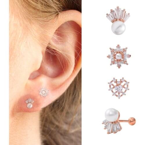 New 1PC Stainless Steel Cz Cartilage Stud Earring for Women Helix Tragus Conch Rook Lobe Ear Piercing Jewelry