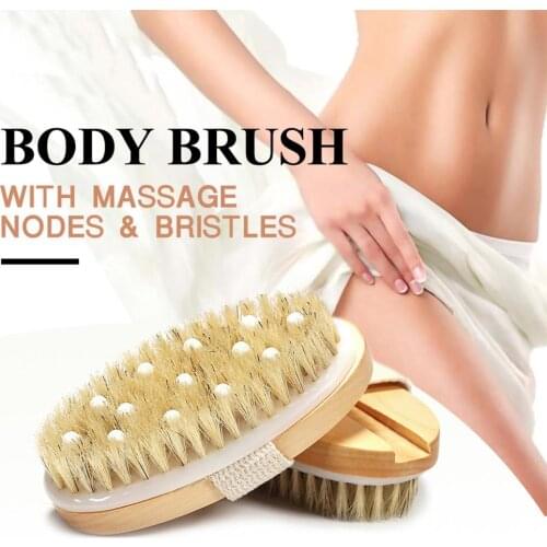 2 In 1 Dry Skin Body Brush Natural Bristle Dead Skin Remover Anti Cellulite Exfoliates Blood Circulation Health Massage Tools