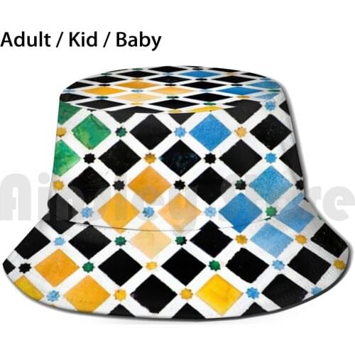 Alhambra Tessellation Sun Hat Foldable UV Protection Patterns Ceramics Mosaic Geometric Abstract Tile Ancient Alhambra