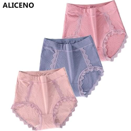 3Pcs XL~6XL Women Cotton Underwear Big Size Panties High Waist Briefs Breathable Underpants Plus Size Lace Female Intimates 1064