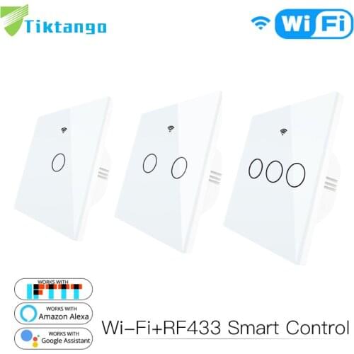 WiFi Smart Glass Panel Switch Tuya App Remote Control Work With Alexa Echo Google Home RF433 EU Type White Touch 1/2/3 Gang