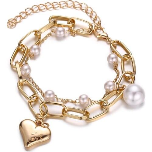 Yobest Hot Sale Love Heart Charms Bracelets For Women Gold Silver Color Bracelet&Bangle Jewelry Europe American Style Jewelry
