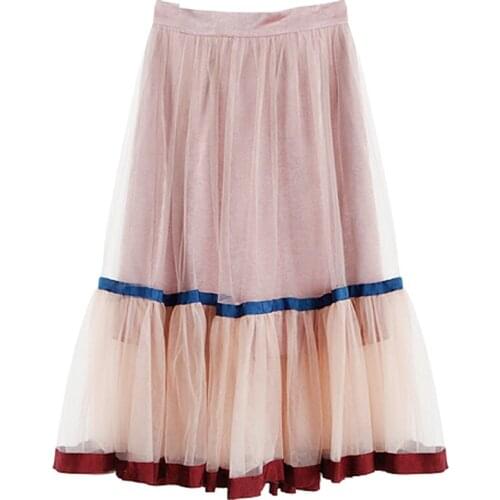 Womens Clothing 2018 Summer Skirt Sweet Color Matching Skirt Womens High Waist A Word Skirt Skirts Womens