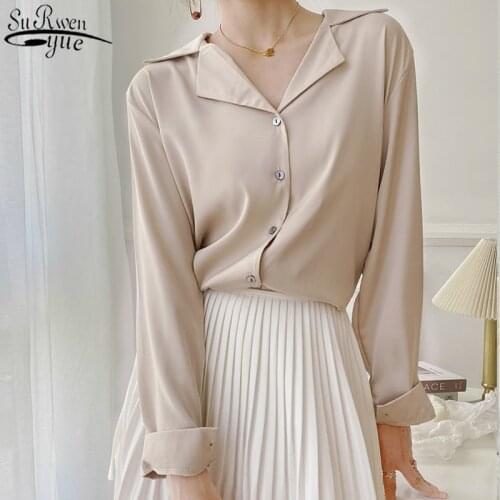 Korean Fashion Long Sleeve Womens Shirt Chic Loose Office Lady Style Suit Lapel Collar Vintage Solid Top Female Autumn 11092