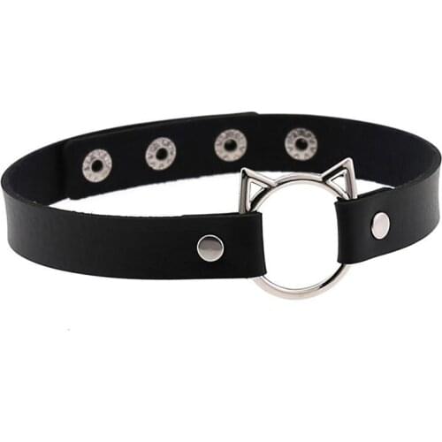 1pc Fashion Women Choker Collar Cat Head Decor Adjustable Goth Collar Punk Style Choker Fake Leather Choker Jewelry Accessories