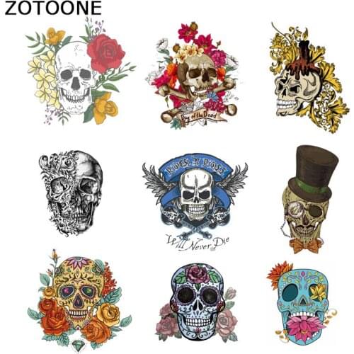 ZOTOONE Stripes for Clothes Punk Skull Iron on Transfer Patches Flower Printed Diy Patch T-shirt Application Thermo Stickers E