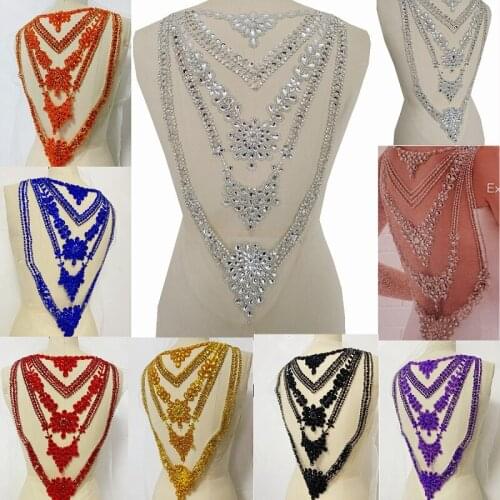 1Piece Stone Neckline Collar Lace Applique Sequin Bead for Fabric Apparel Sewing On Home Textiles For Dress Headwear Decor