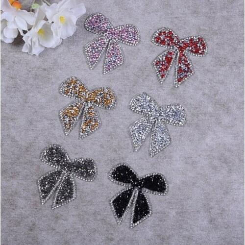 2pcs Crystal bow tie Iron on Patches for hat Handmade Rhineston beaded sequined patch clothing beading applique accessories