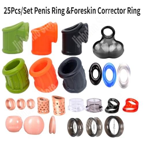 25Pcs Liquid Silicone Penis Ring Male Chastity Cage Dick Stretcher Erection Device Reusable Cock Ring Scrotum Men Gay Sex Toy