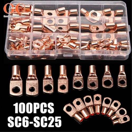 60/100PCS Auto Copper Ring Terminal Wire Crimp Connector Bare Cable Battery Terminals Soldered Connectors Assortment Kit Car