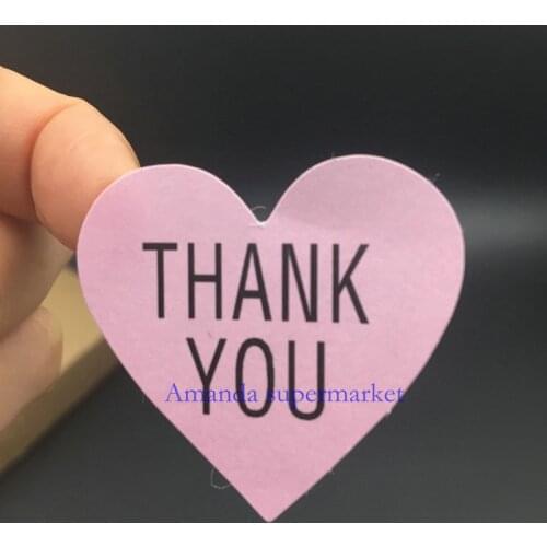 600PCS Pink heart " Thank you" Sticker Labels Seals Diameter 3.8cm x 3.6cm Gift stickers for Wedding seals Envelope label