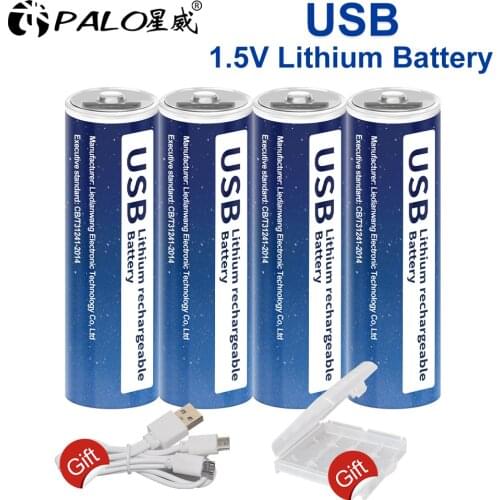 PALO 100% capacity 1.5V AA 2800 mWh USB rechargeable li-ion battery for remote control mouse Electric toy battery + Cable