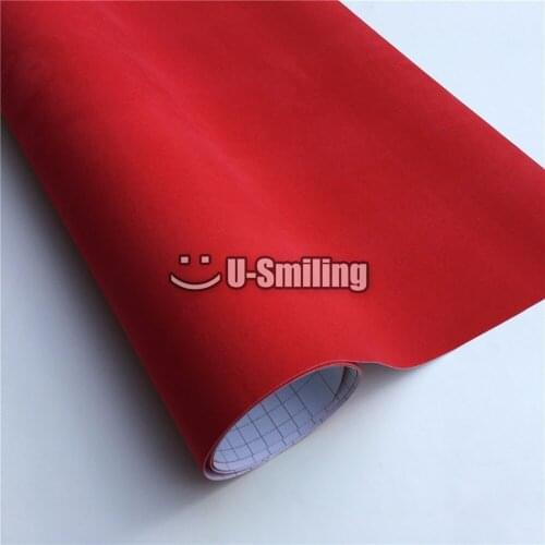 Velvet Red Suede Vinyl Car Wrap Film Sheet Vehicle Sticker Bubble Free For Car Decal Console Computer Skin