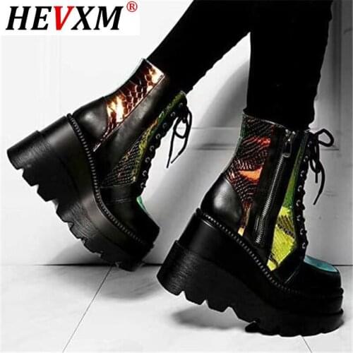 Luxury Brand New Fashion Female Platform Increase Boots Classic Wedges Ankle Boots Women 2020 Zipper Booties Botas Mujer 35-43