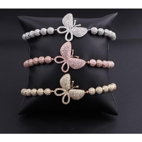 JARAVVI Fashion Luxury Elegant CZ Micro Pave Butterfly Charm Cute Design Beaded Adjustable Macrame Bracelets Women