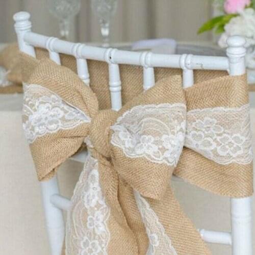 C5AC Jute Burlap Roll With White Lace Vintage Decorative Craft Ribbon Table Sash Decor For Chair Wedding Home
