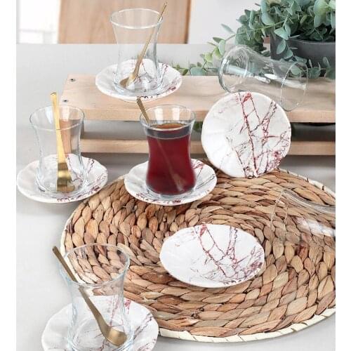 Brown Marble Glass Tea Set 12 Pieces For 6 Persons
