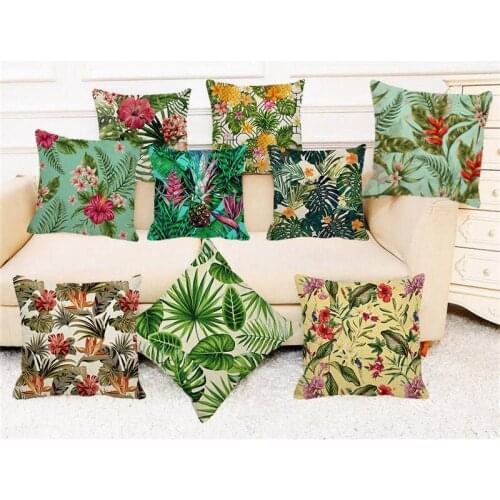 XUNYU 45x45 Cm Cushion Cover Tropical Plant Leaf Linen Printing Pillowcase Home Decoration Sofa Throw Pillowcase A0039
