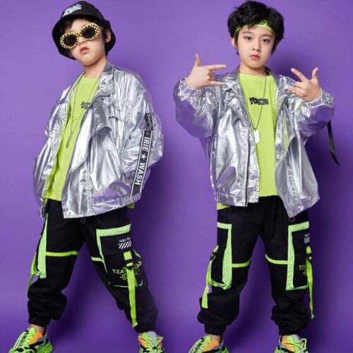 Kids Hip Hop Carnival Clothing Sequined Jacket Sweatshirt Streetwear Cargo Pants for Girl Boys Jazz Dance Costume Show Clothes
