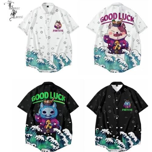 Kawaii Cute Neko Cat 3D Printing Unisex Shirt Women/Men Casual Cool Loose Button Streetwear Pop Star Overclothes Oversize