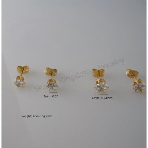 MIN ORDER 10$/- YELLOW GOLD GP SOLID FILL BRASS STUD HIGH SHINNING CLEAR ZIRCON STONE 0.2" / 0.24" EARRING BUTTERFLY STOPPER