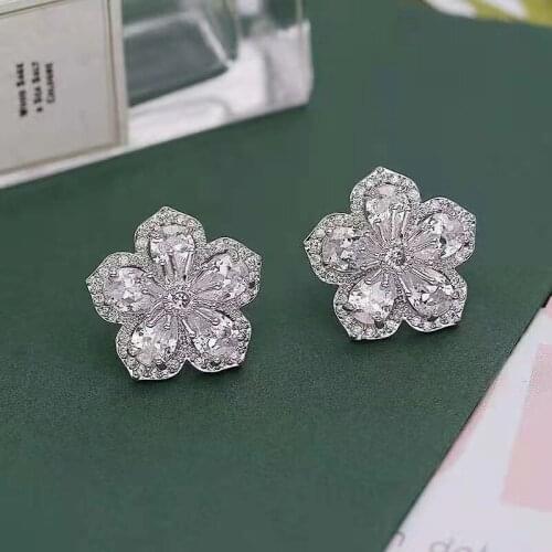 Fashion Cherry Blossom Stud Earrings Inlay AAA Cubic Zirconia Japan Korea Style Fine Jewelry For Women Wedding Valentines Gift