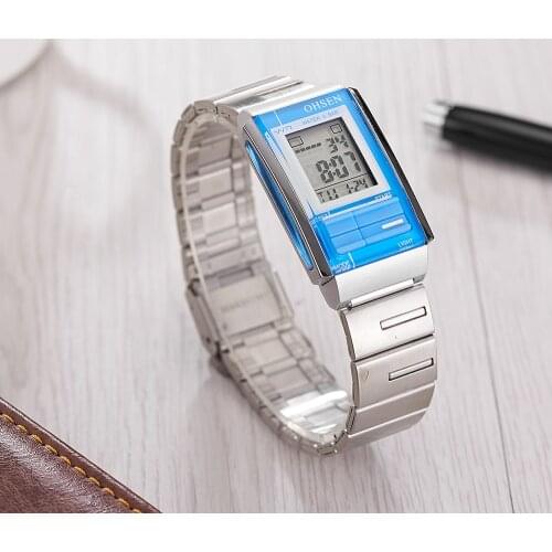Fashion Women Digital Wristwatch Chronograph Stainless Steel Strap Blue Waterproof Black Casual Elegant Lady Watch Reloj mujer