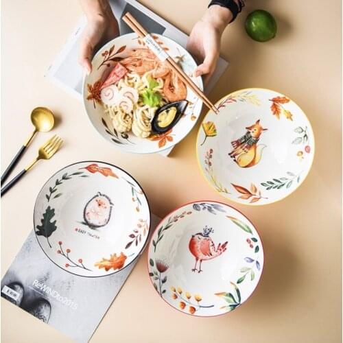 Cartoon Ceramic Rice Bowl Ramen Bowl Salad Instant Noodles Soup Pot Bowl Restaurant Kitchen Tableware Home Decoration