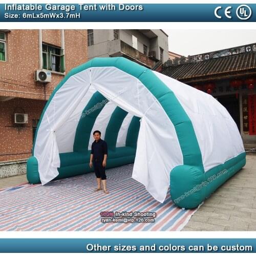 6mlx5mwx3.7mh Green White Inflatable Car Garage Tent Large Outdoor Inflatable Marquee For Party Events Sports Tunnel Tent