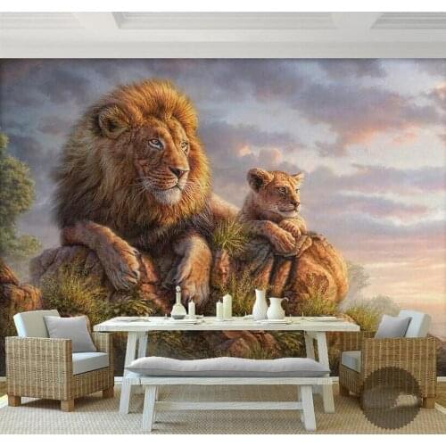 Lion and Tiger Animal 3D Papel Mural Wallpaper for Living room Sofa Background 3d Wall Photo Murals Wall paper 3d Wall Sticker