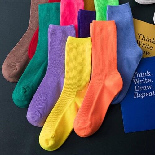 Neon Color Socks Women Autumn Fashion Harajuku Streetwear Funny Happy Sock Elastic Sport Wear Woman Socks Yellow Green Orange