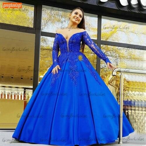 Long Sleeves Evening Gowns Royal Blue 2021 Vestido De Festa De Casamento Custom Made Women Dresses Party Lace Up Abendkleider