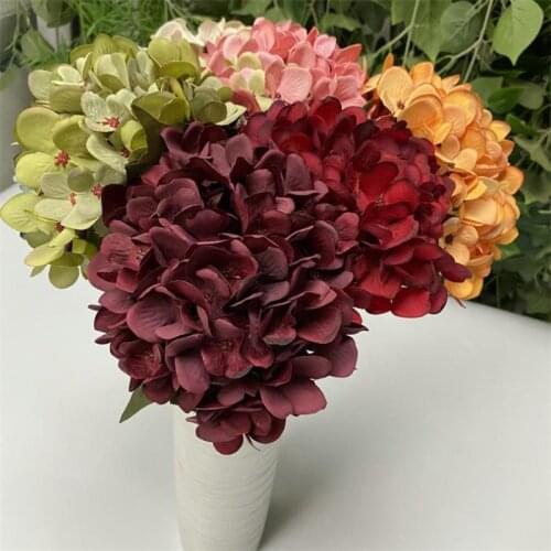 One Silk Hydrangea Flower Stem Simulation Autumn Color Hydrangea for Wedding Home Decorative Artificial Flowers