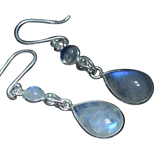 Genuine Blue Fire Moonstone 925 Sterling Silver Earrings, 44.2 mm, AE2606
