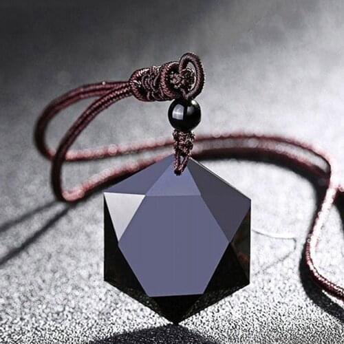 Natural Energy Stone Necklaces for Women Black Obsidian Pendants Six Stars Lucky Amulet Pendant Love Jewelry Drop Shipping Gifts