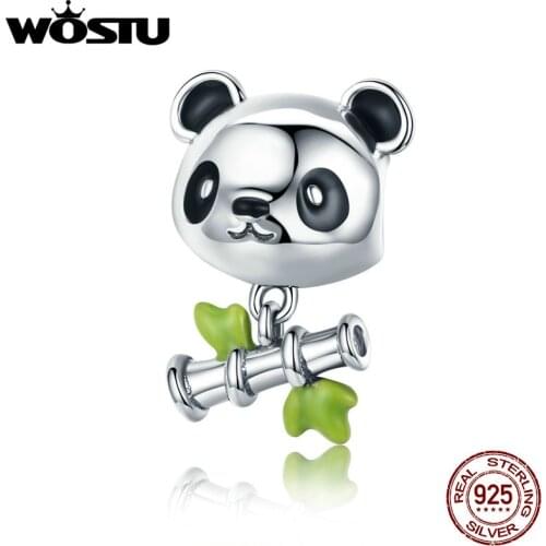 WOSTU Real 925 Sterling Silver Lovely Panda & Bamboo Beads Charm Fit Original Charm Bracelet Sterling Silver Jewelry CQC325