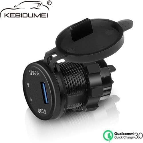 QC3.0 USB Phone Charger LED Car Voltmeter Cigarette Lighter Socket 5V 3A Power Adapter for 12V-24V Cars Voltage Current display