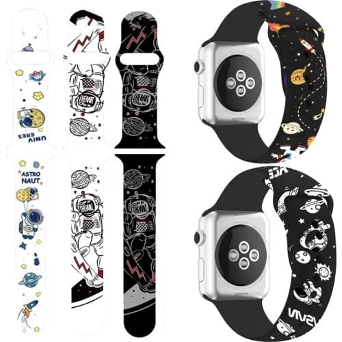 Cartoon Space Printed Silicone Watch Strap for Apple Watch Band 44mm 40mm 38mm 42mm Band Correa Bracelet for IWatch 6 SE 5 4 3