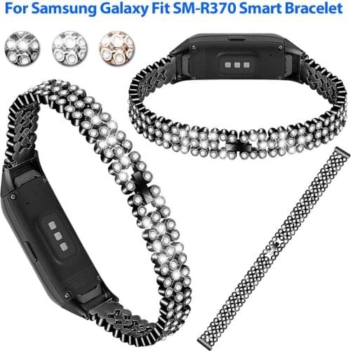 Luxury Stainless Steel Rhinestone Watch Band Strap Shiny Diamond Wristband for Samsung Galaxy Fit SM-R370 2019 Newest Smart Band