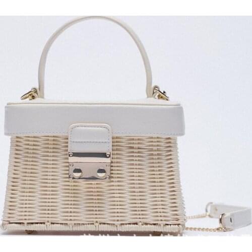 White Customized Flip Vintage Straw Handbag Woven Crossbody Bags Casual Portable for Women Basket Straw Rattan Bag Women Box