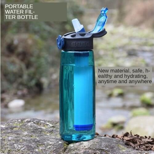Explosion model new outdoor sports portable water bottle with filter straight drinking water cup outdoor water purifier