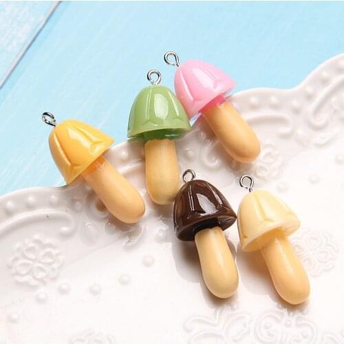 Yamily 10pcs/31*16mm Resin Simulation 3D Mushroom Chocolate Charm Food Pendant For Necklace Earring KeyChain Diy Jewelry