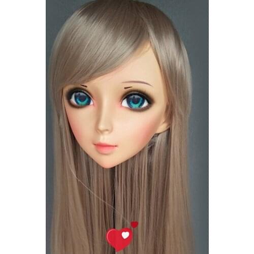Ying-2)Female Sweet Girl Resin Half Head Kigurumi BJD Eyes Crossdress Cosplay Japanese Anime Role Lolita Mask With Eyes And Wig