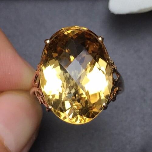 Fine Jewelry Real 18K Rose Gold AU750 Natural Citrine Gemstone Diamonds Female Anniversary Gift Fine Rings